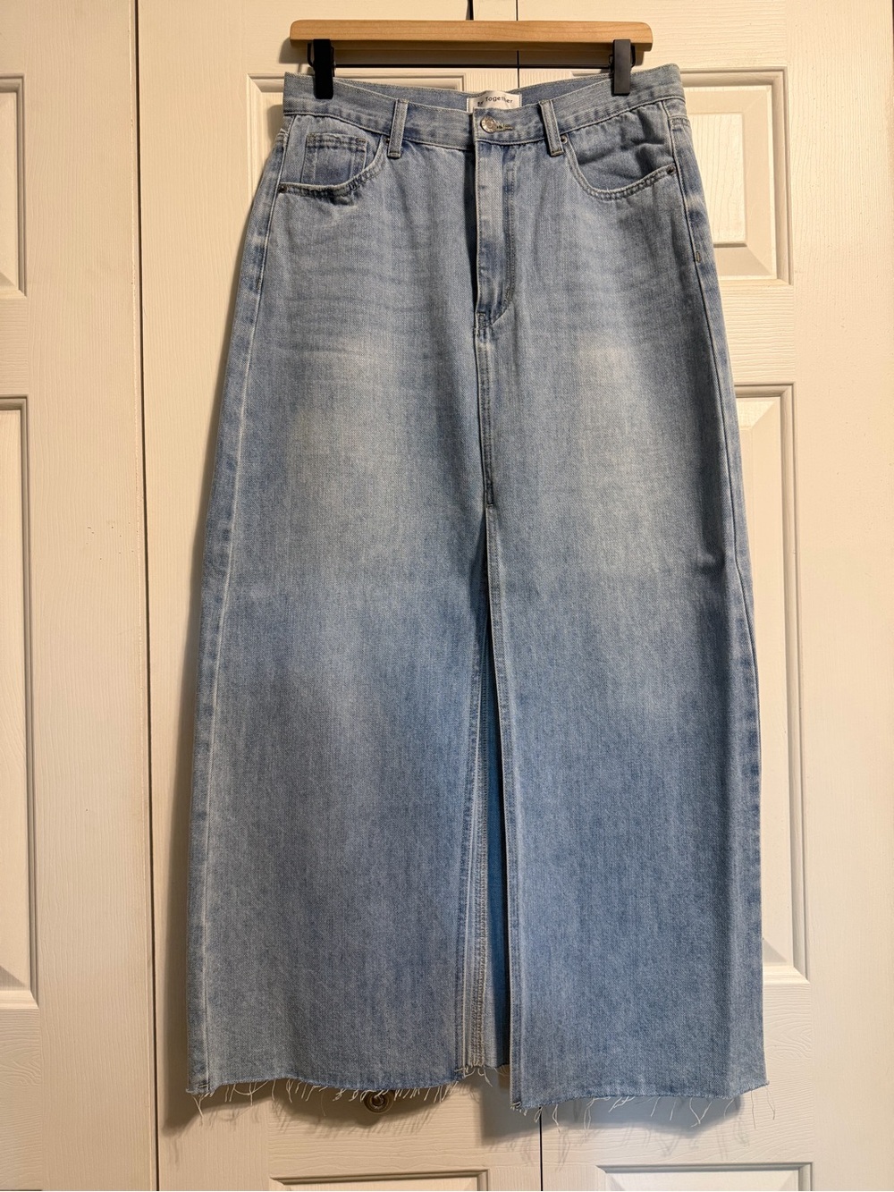 By Together Light Blue High-Waist Denim Maxi Skirt with Front Slit